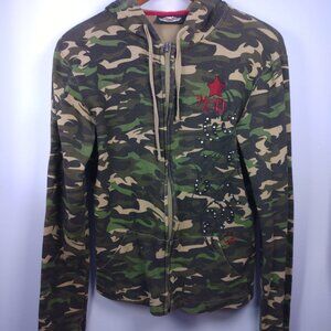 Harley Davidson Camouflage full zip Hoodie Embroidered Embellished Size Medium